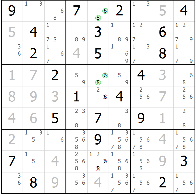 Position des candidats pour la solution de la Gr 11 page 14 du magazine de sudoku Virtuose n° 126