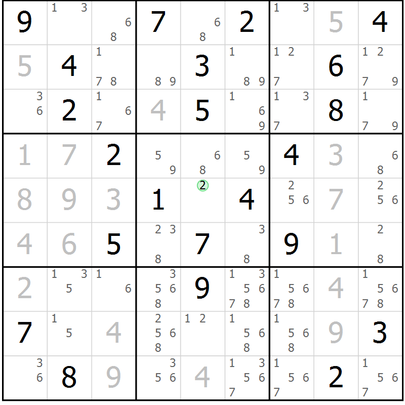 Position des candidats pour la solution de la Gr 11 page 14 du magazine de sudoku Virtuose n° 126