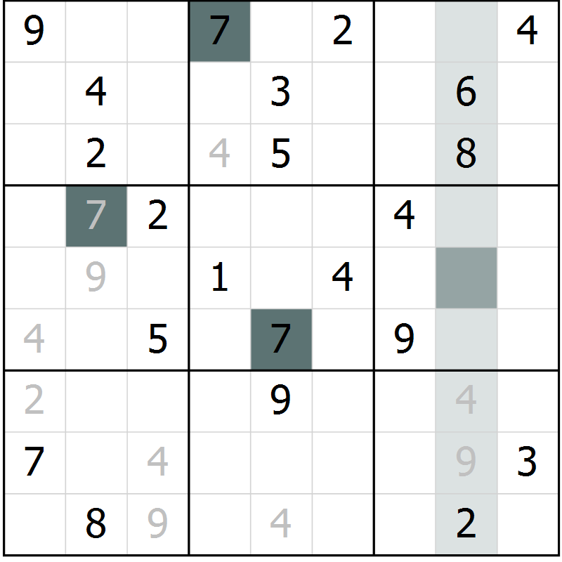 Position des candidats pour la solution de la Gr 11 page 14 du magazine de sudoku Virtuose n° 126