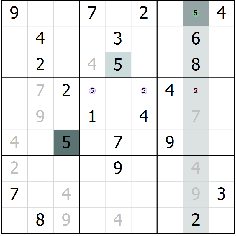 Position des candidats pour la solution de la Gr 11 page 14 du magazine de sudoku Virtuose n° 126