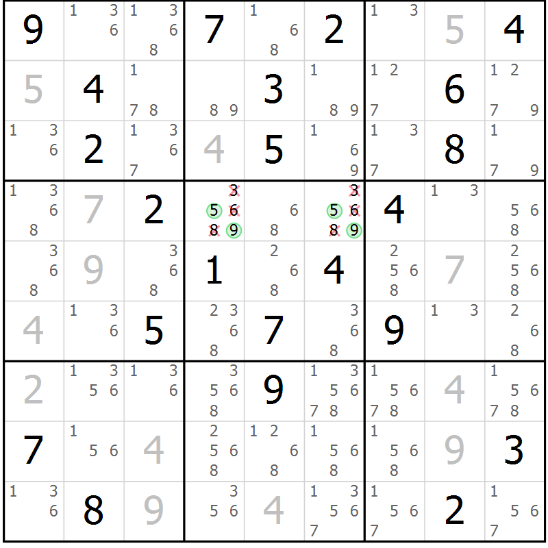 Position des candidats pour la solution de la Gr 11 page 14 du magazine de sudoku Virtuose n° 126