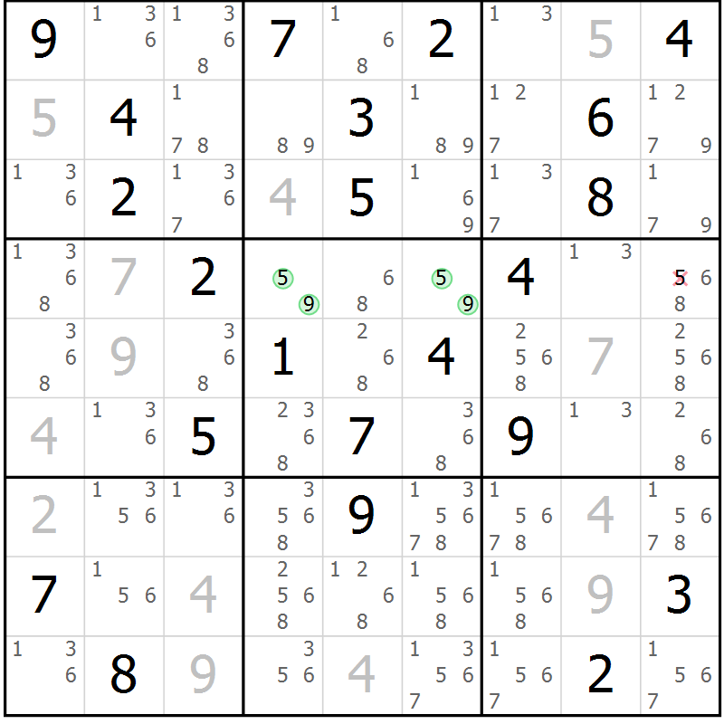 Position des candidats pour la solution de la Gr 11 page 14 du magazine de sudoku Virtuose n° 126