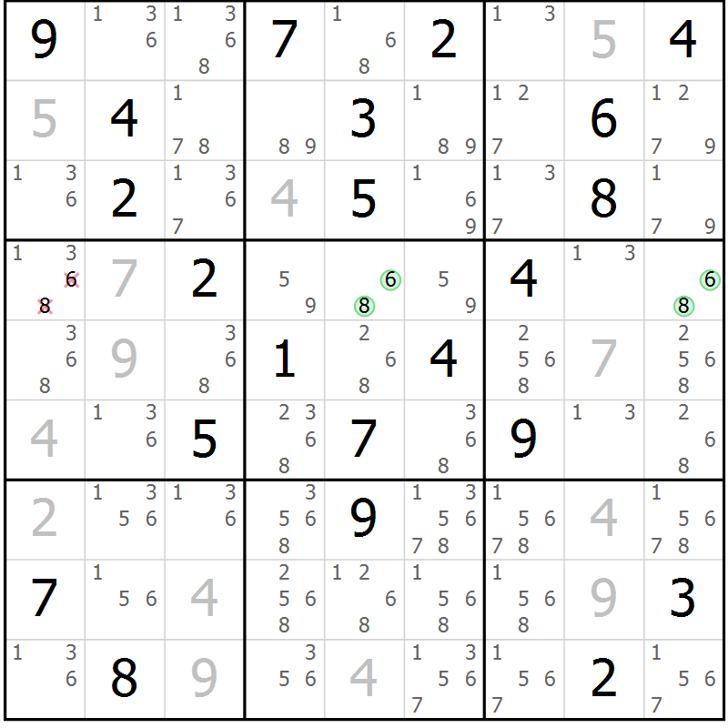 Position des candidats pour la solution de la Gr 11 page 14 du magazine de sudoku Virtuose n° 126