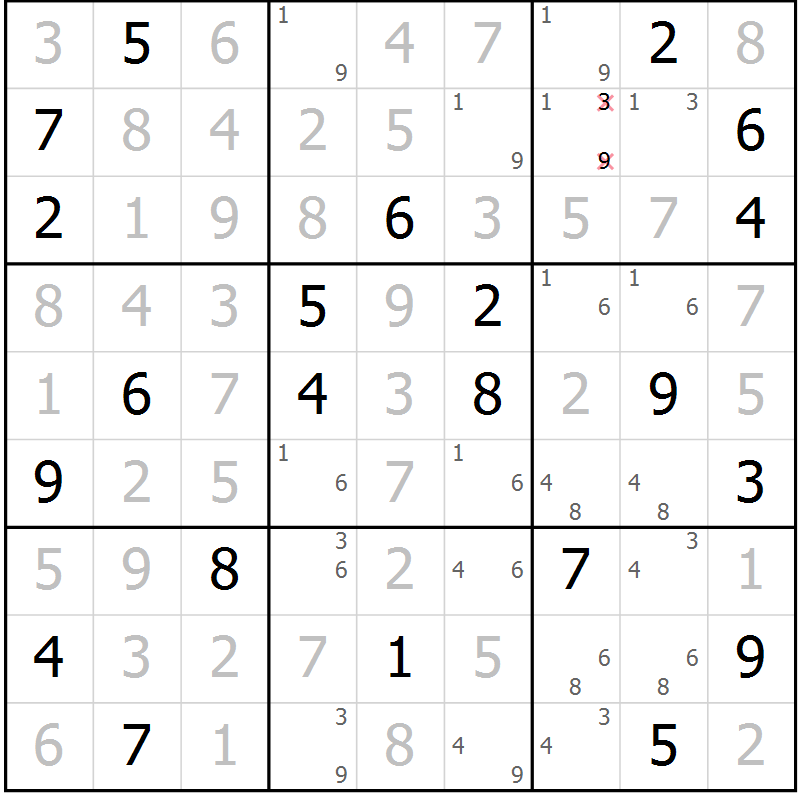 Position des candidats pour la solution de la Gr 13 page 16 du magazine de sudoku Virtuose n° 126