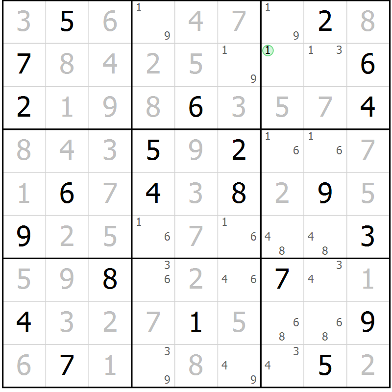 Position des candidats pour la solution de la Gr 13 page 16 du magazine de sudoku Virtuose n° 126