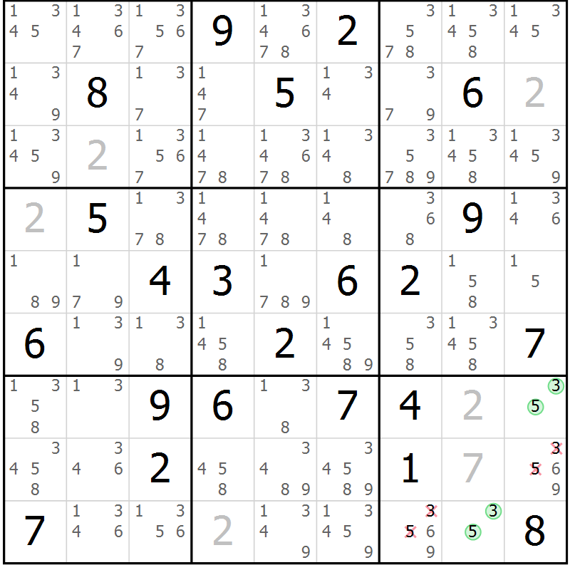 Position des candidats pour la solution de la Gr 14 page 17 du magazine de sudoku Virtuose n° 126
