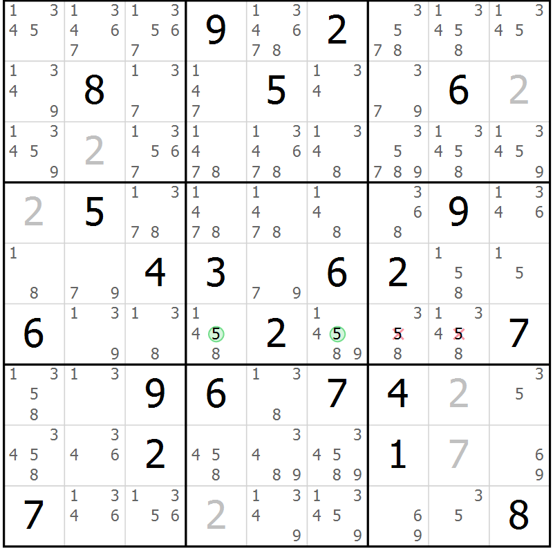Position des candidats pour la solution de la Gr 14 page 17 du magazine de sudoku Virtuose n° 126