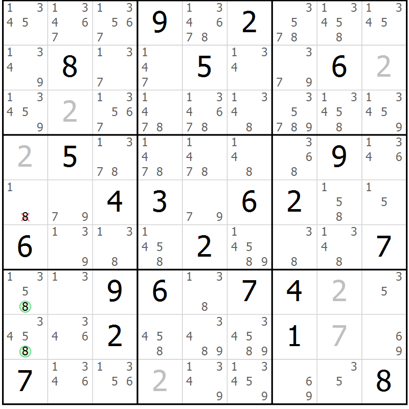 Position des candidats pour la solution de la Gr 14 page 17 du magazine de sudoku Virtuose n° 126