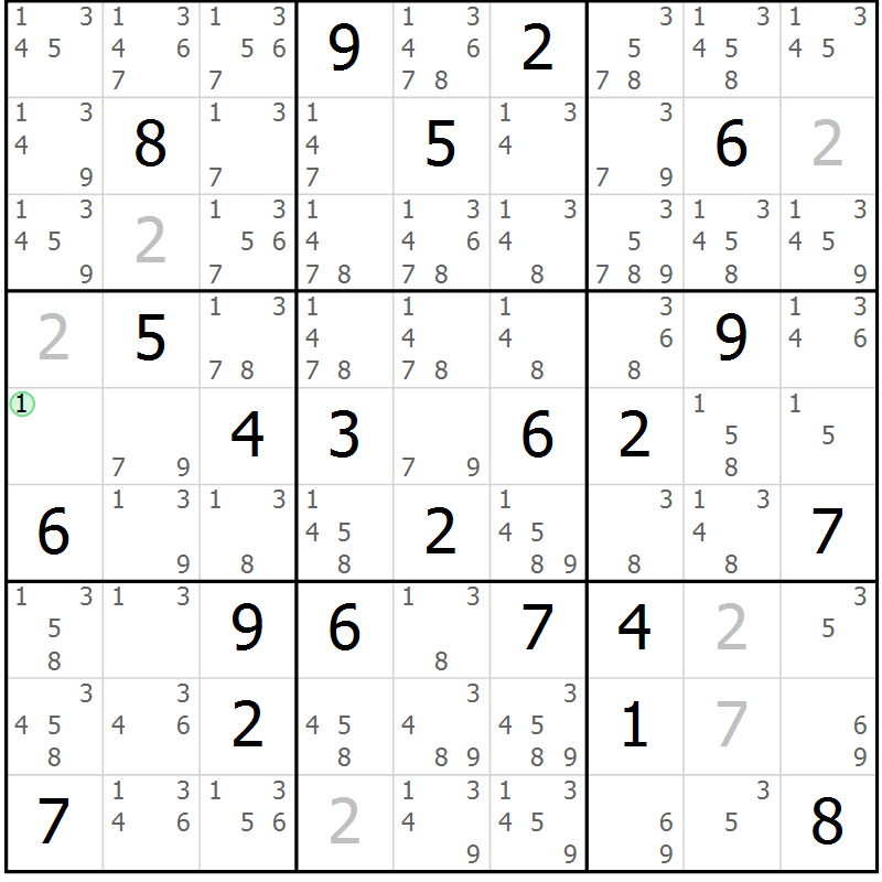 Position des candidats pour la solution de la Gr 14 page 17 du magazine de sudoku Virtuose n° 126
