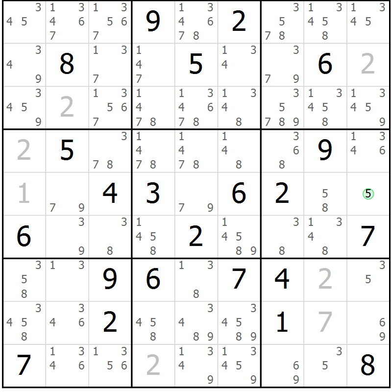 Position des candidats pour la solution de la Gr 14 page 17 du magazine de sudoku Virtuose n° 126