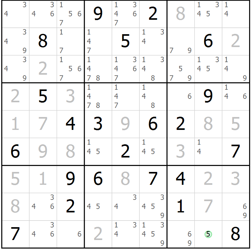 Position des candidats pour la solution de la Gr 14 page 17 du magazine de sudoku Virtuose n° 126