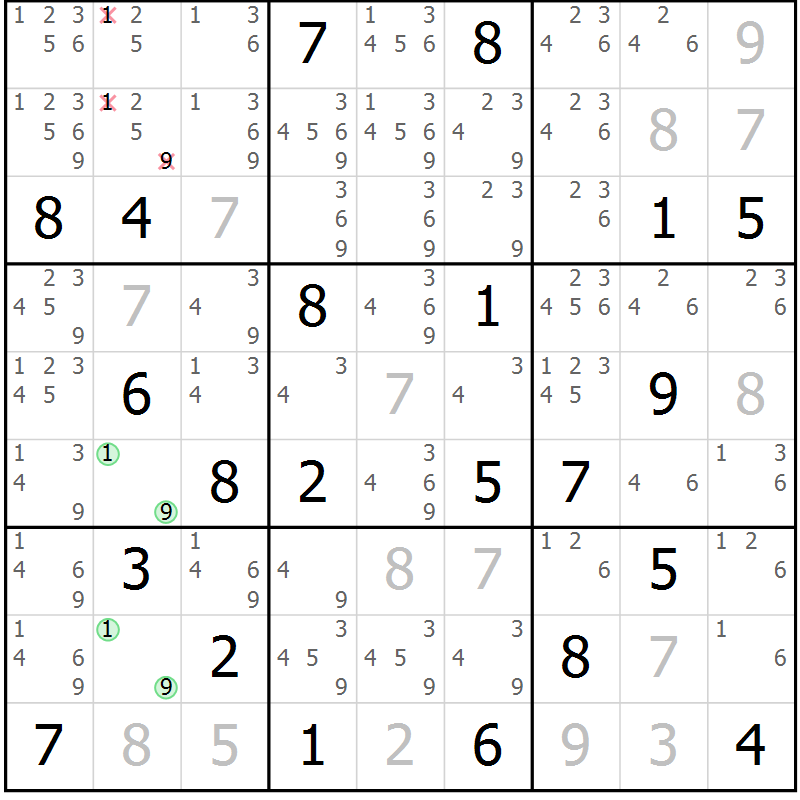 Position des candidats pour la solution de la Gr 15 page 18 du magazine de sudoku Virtuose n° 126