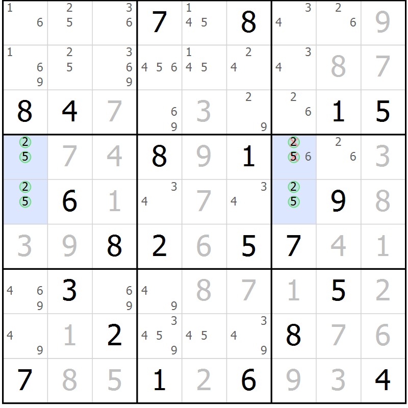 Position des candidats pour la solution de la Gr 15 page 18 du magazine de sudoku Virtuose n° 126