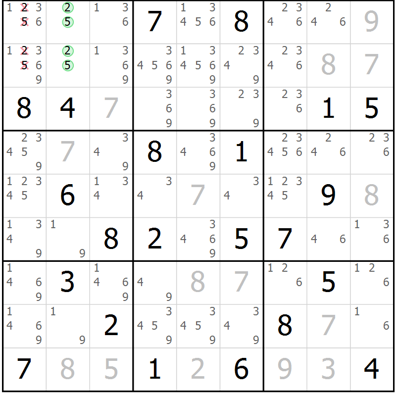 Position des candidats pour la solution de la Gr 15 page 18 du magazine de sudoku Virtuose n° 126