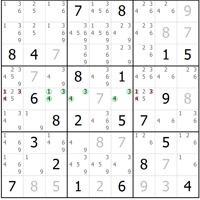 Position des candidats pour la solution de la Gr 15 page 18 du magazine de sudoku Virtuose n° 126