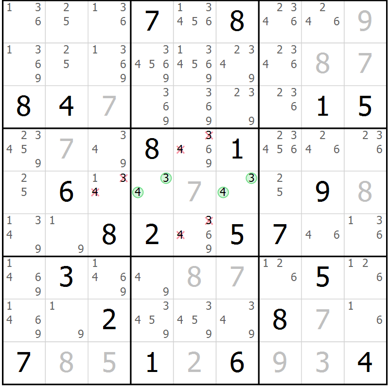 Position des candidats pour la solution de la Gr 15 page 18 du magazine de sudoku Virtuose n° 126