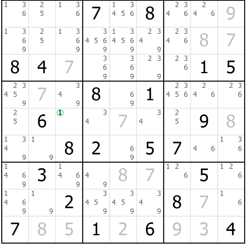 Position des candidats pour la solution de la Gr 15 page 18 du magazine de sudoku Virtuose n° 126