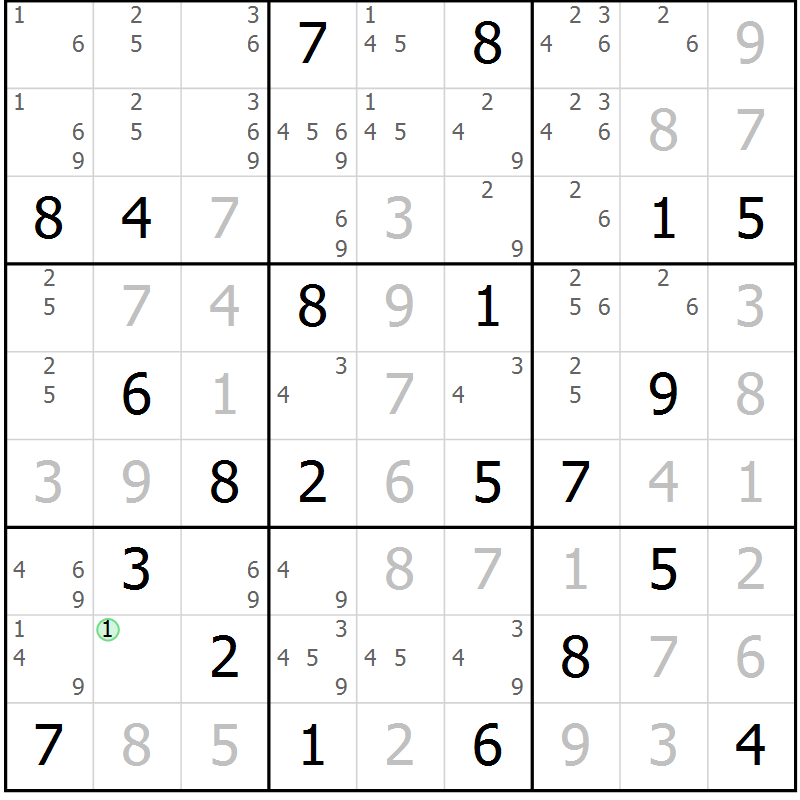 Position des candidats pour la solution de la Gr 15 page 18 du magazine de sudoku Virtuose n° 126