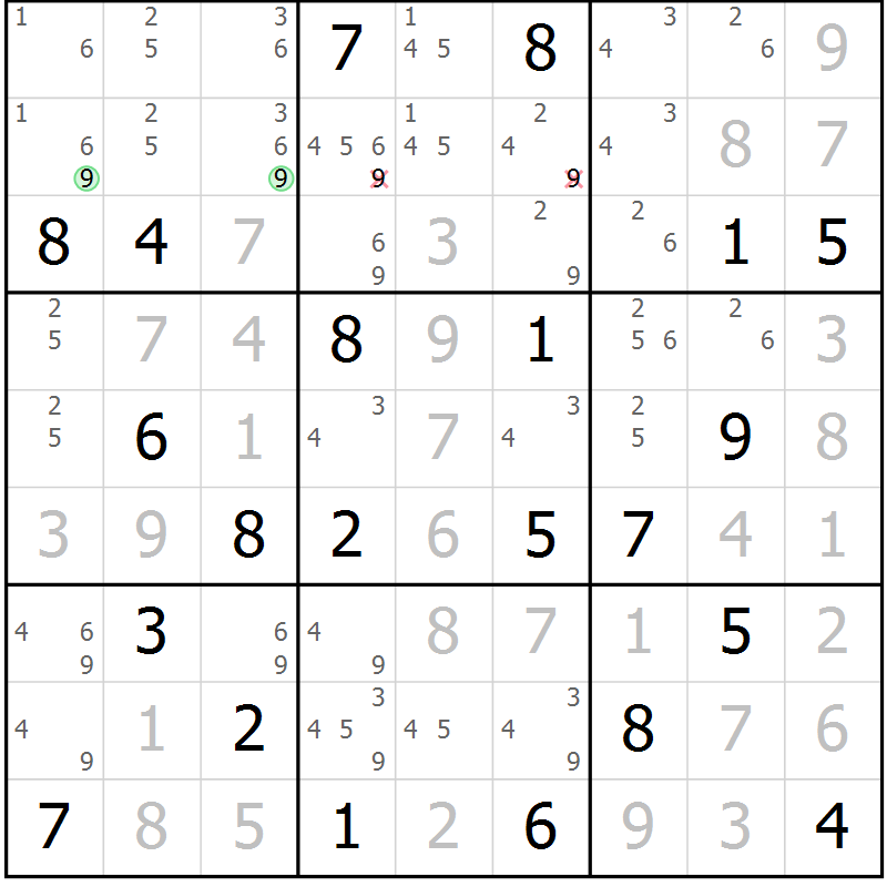 Position des candidats pour la solution de la Gr 15 page 18 du magazine de sudoku Virtuose n° 126
