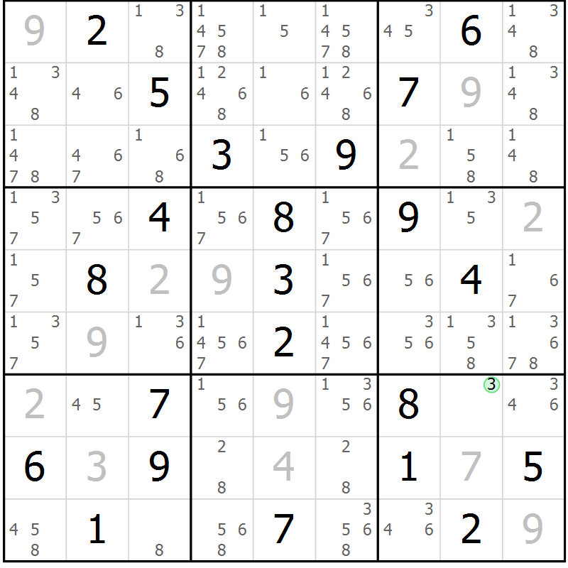 Position des candidats pour la solution de la Gr 16 page 19 du magazine de sudoku Virtuose n° 126