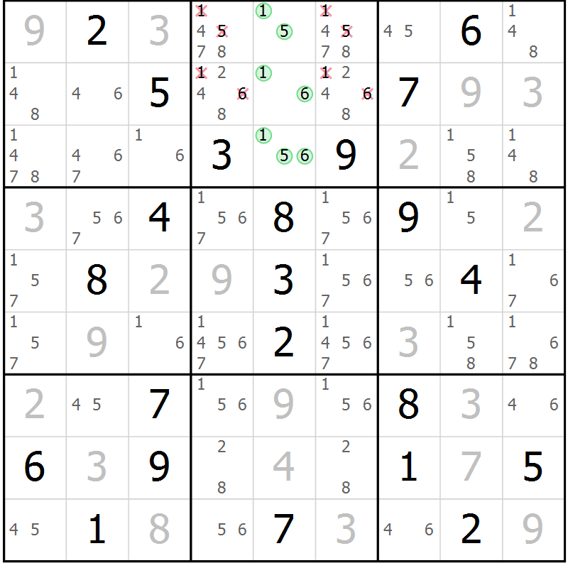 Position des candidats pour la solution de la Gr 16 page 19 du magazine de sudoku Virtuose n° 126