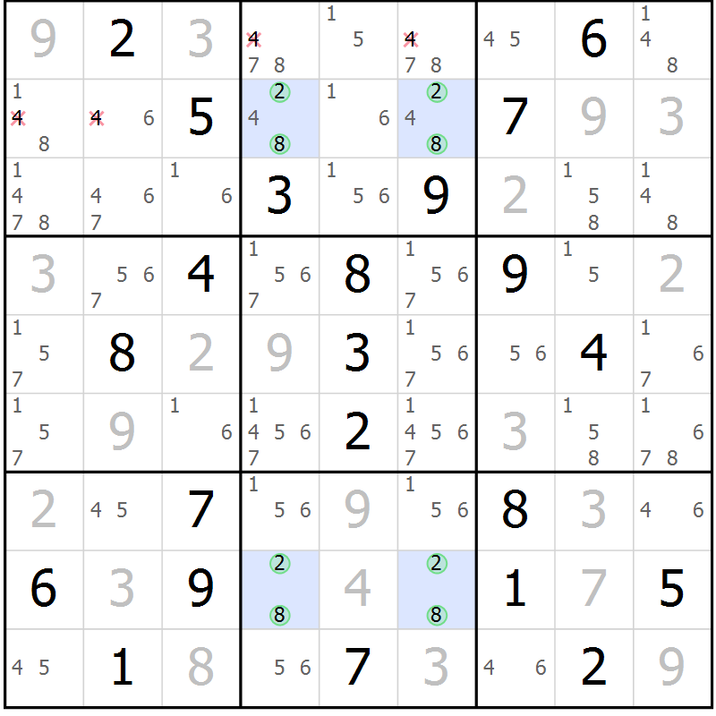 Position des candidats pour la solution de la Gr 16 page 19 du magazine de sudoku Virtuose n° 126