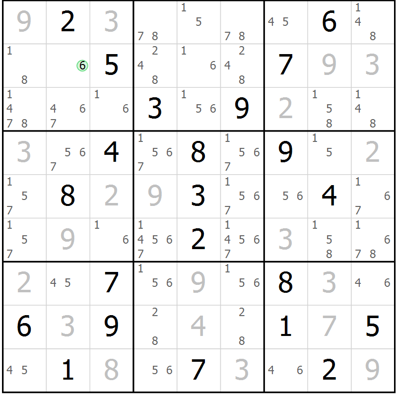Position des candidats pour la solution de la Gr 16 page 19 du magazine de sudoku Virtuose n° 126