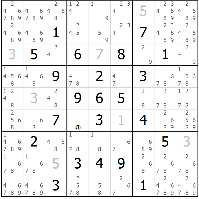 Position des candidats pour la solution de la Gr 17 page 20 du magazine de sudoku Virtuose n° 126