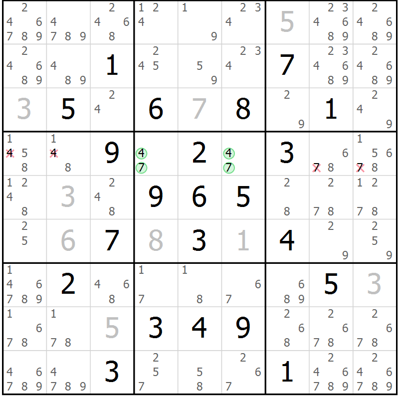 Position des candidats pour la solution de la Gr 17 page 20 du magazine de sudoku Virtuose n° 126