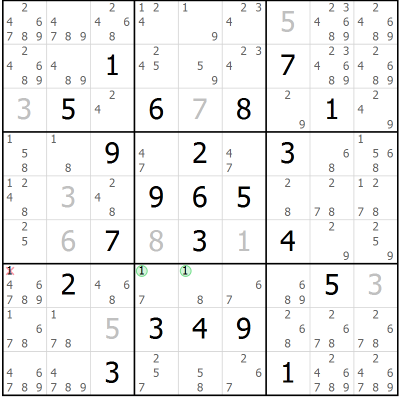 Position des candidats pour la solution de la Gr 17 page 20 du magazine de sudoku Virtuose n° 126