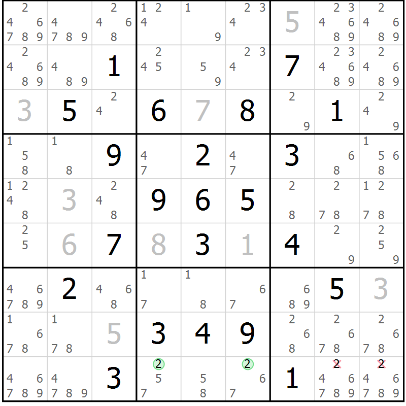 Position des candidats pour la solution de la Gr 17 page 20 du magazine de sudoku Virtuose n° 126