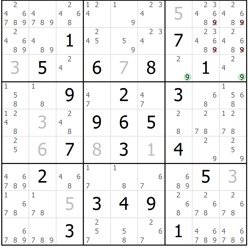 Position des candidats pour la solution de la Gr 17 page 20 du magazine de sudoku Virtuose n° 126