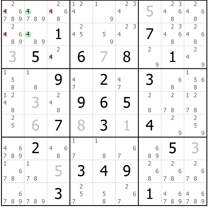Position des candidats pour la solution de la Gr 17 page 20 du magazine de sudoku Virtuose n° 126