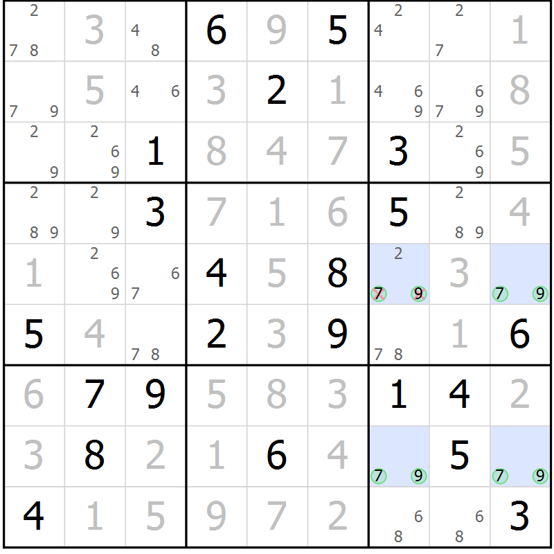 Position des candidats pour la solution de la Gr 18 page 21 du magazine de sudoku Virtuose n° 126