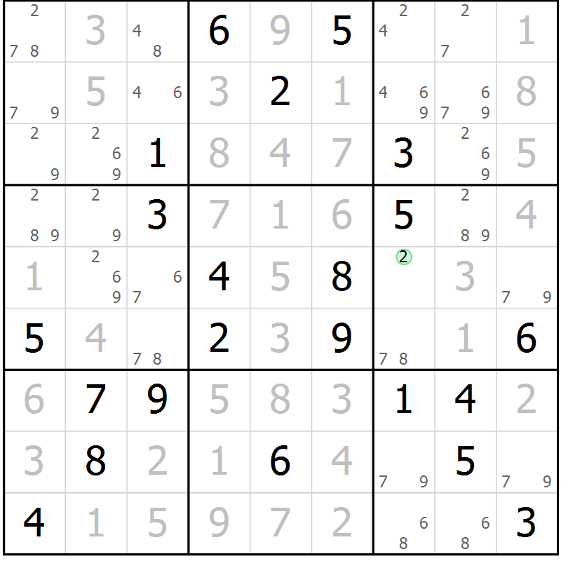 Position des candidats pour la solution de la Gr 18 page 21 du magazine de sudoku Virtuose n° 126