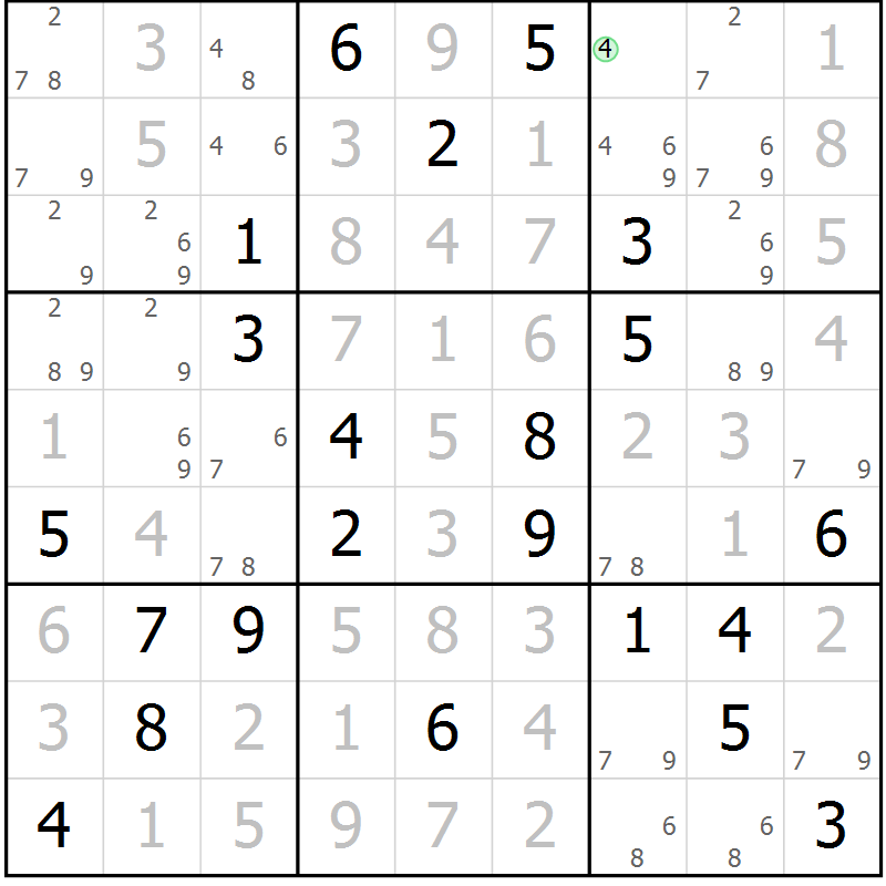 Position des candidats pour la solution de la Gr 18 page 21 du magazine de sudoku Virtuose n° 126