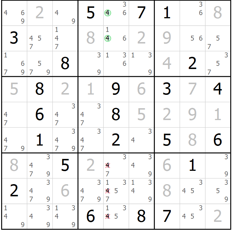 Position des candidats pour la solution de la Gr 19 page 22 du magazine de sudoku Virtuose n° 126