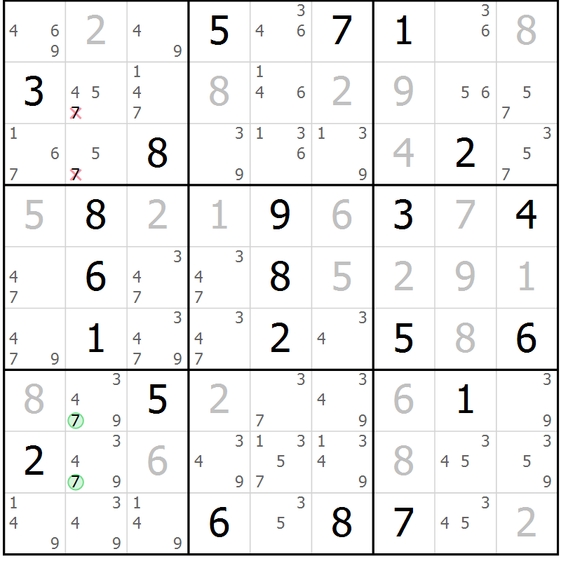 Position des candidats pour la solution de la Gr 19 page 22 du magazine de sudoku Virtuose n° 126