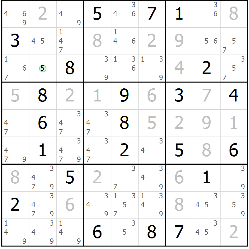 Position des candidats pour la solution de la Gr 19 page 22 du magazine de sudoku Virtuose n° 126