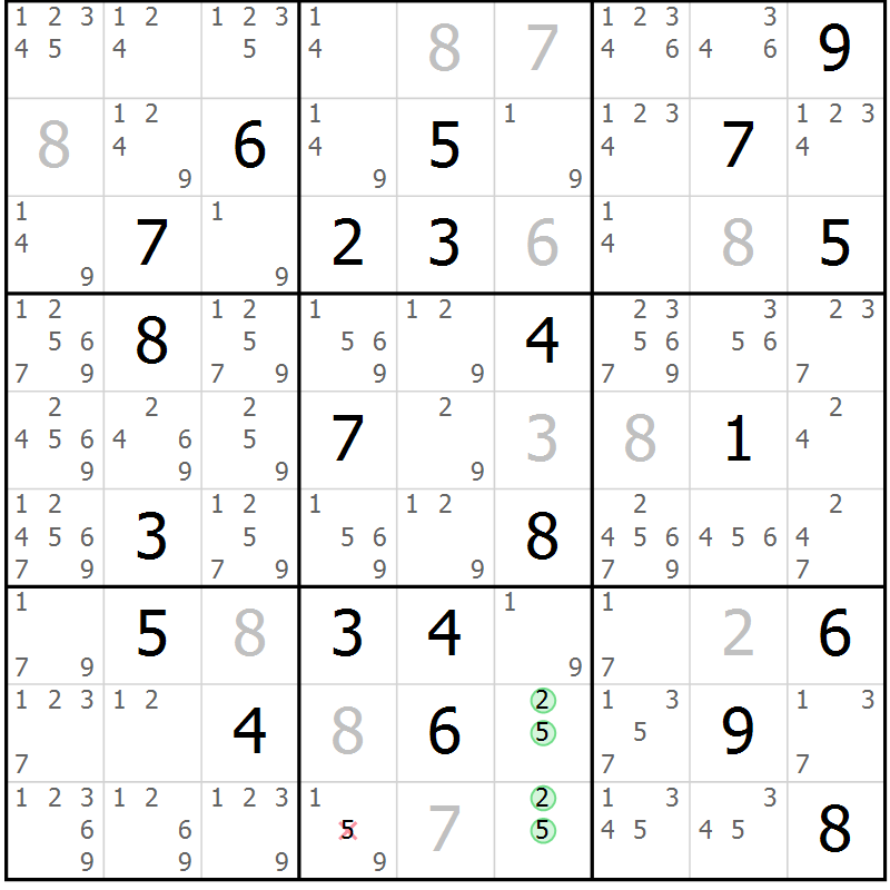 Position des candidats pour la solution de la Gr 2 page 5 du magazine de sudoku Virtuose n° 126