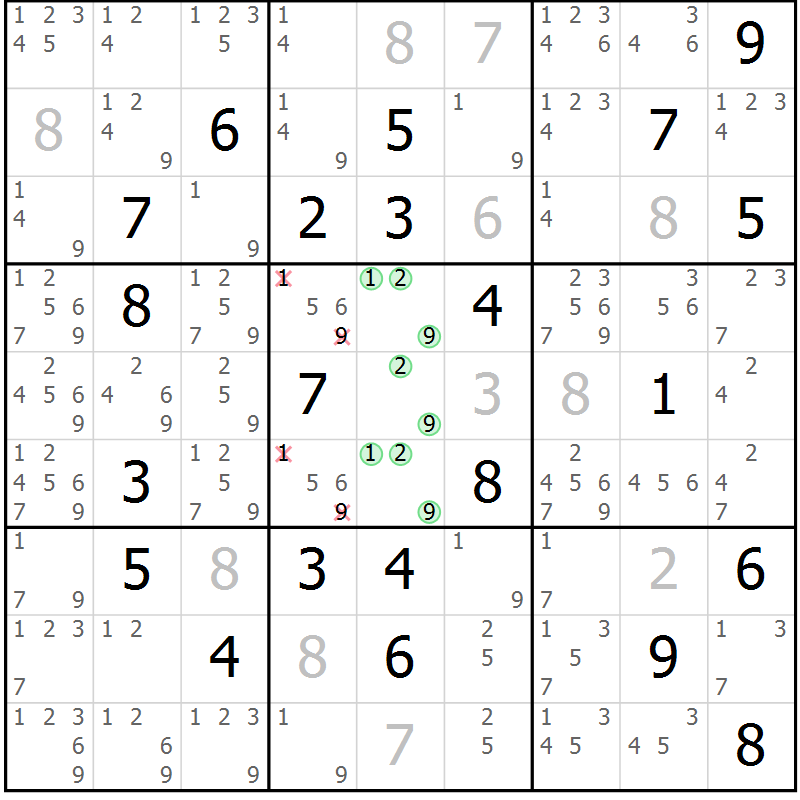 Position des candidats pour la solution de la Gr 2 page 5 du magazine de sudoku Virtuose n° 126