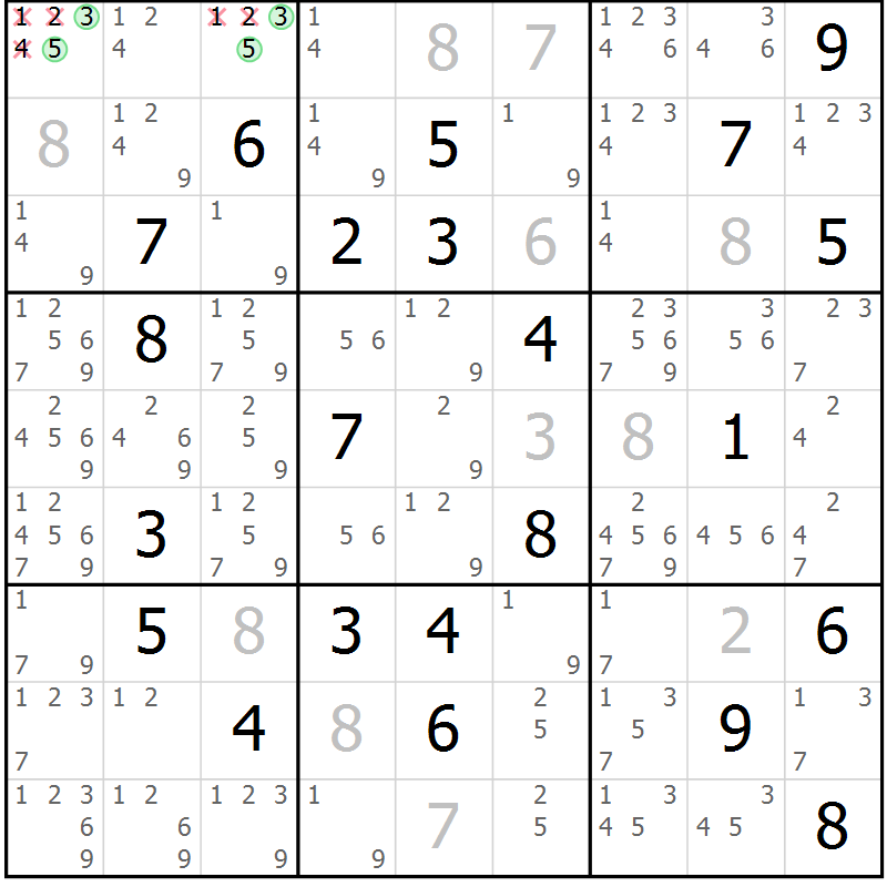 Position des candidats pour la solution de la Gr 2 page 5 du magazine de sudoku Virtuose n° 126