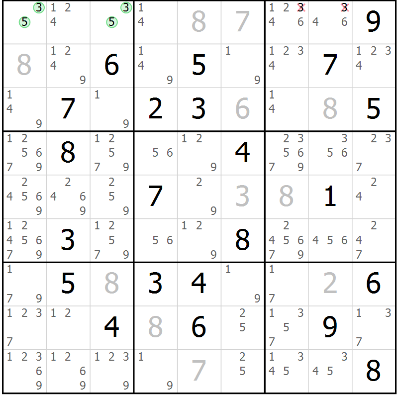 Position des candidats pour la solution de la Gr 2 page 5 du magazine de sudoku Virtuose n° 126