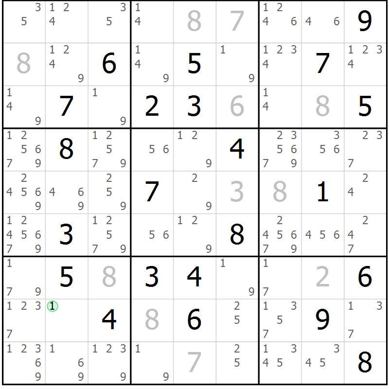 Position des candidats pour la solution de la Gr 2 page 5 du magazine de sudoku Virtuose n° 126