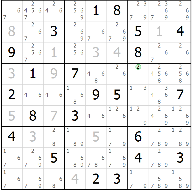Position des candidats pour la solution de la Gr 20 page 23 du magazine de sudoku Virtuose n° 126