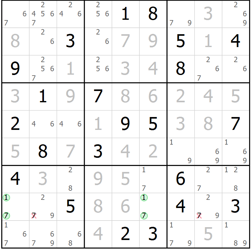 Position des candidats pour la solution de la Gr 20 page 23 du magazine de sudoku Virtuose n° 126