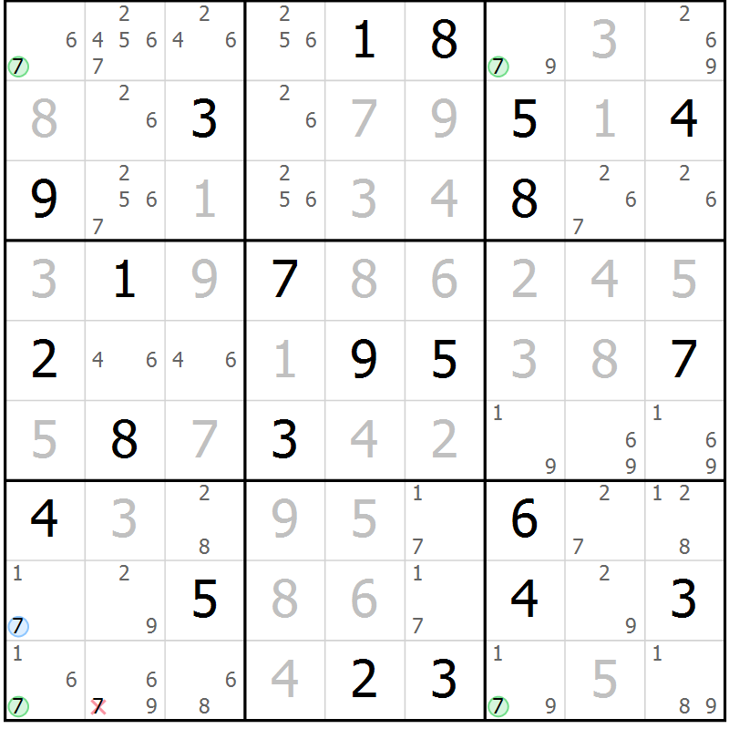 Position des candidats pour la solution de la Gr 20 page 23 du magazine de sudoku Virtuose n° 126