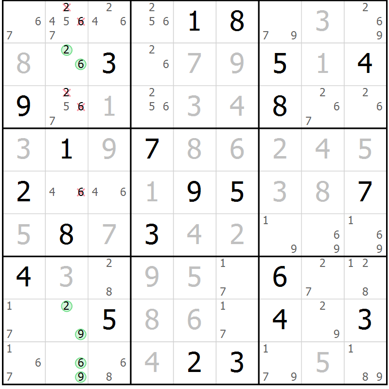 Position des candidats pour la solution de la Gr 20 page 23 du magazine de sudoku Virtuose n° 126