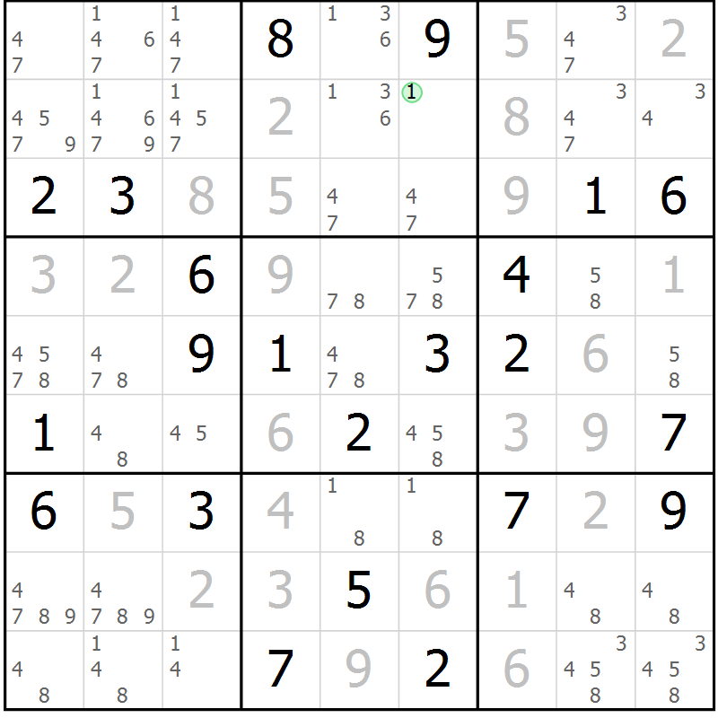 Position des candidats pour la solution de la Gr 21 page 24 du magazine de sudoku Virtuose n° 126