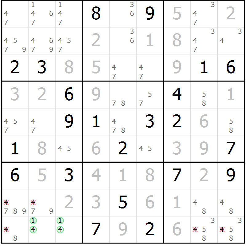Position des candidats pour la solution de la Gr 21 page 24 du magazine de sudoku Virtuose n° 126